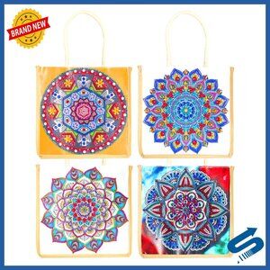 DIY Canvas Tote Bags 4 Pack Boho Diamond Painting Kits Reusable Shoulder Bags